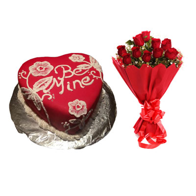 Be Mine Valentine Cake & Bouquet Be Mine Valentine Cake & Bouquet
