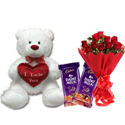 30 Inch Teddy with Silk & Bouquet 30 Inch Teddy with Silk & Bouquet