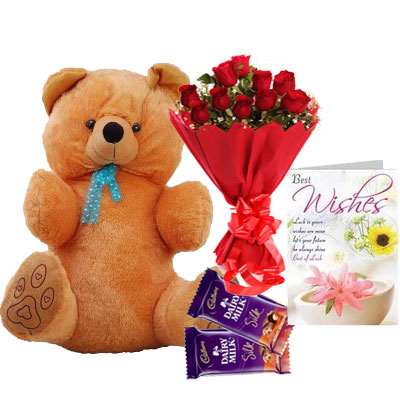 40 Inch Teddy with Bouquet, Silk & Card