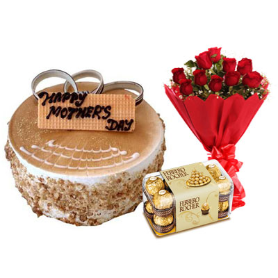 Mothers Day Butterscotch Cake, Bouquet & Ferrero