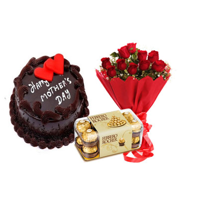 Mothers Day Chocolate Cake, Bouquet & Ferrero