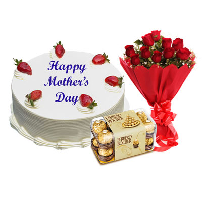 Mothers Day Vanilla Cake, Bouquet & Ferrero