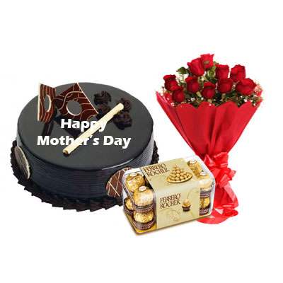 Mothers Day Chocolate Royal Cake, Bouquet & Ferrero