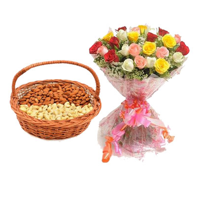 Almonds, Cashew with Mix Roses