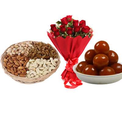 Mixed Dry Fruits, Bouquet & Gulab Jamun