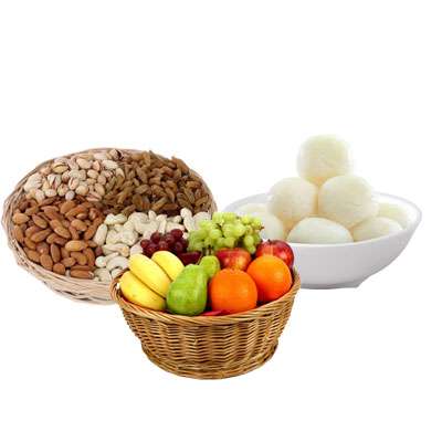 Mixed Dry Fruits, Fruit Basket & Rasgulla