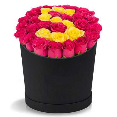 Red & Yellow Roses in Box