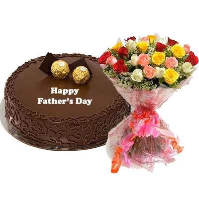 Fathers Day Ferrero Rocher Cake with Mix Bouquet Fathers Day Ferrero Rocher Cake with Mix Bouquet
