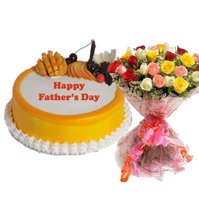 Fathers Day Mango Cake with Mix Bouquet