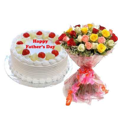 Fathers Day Pineapple Cake with Mix Bouquet Fathers Day Pineapple Cake with Mix Bouquet