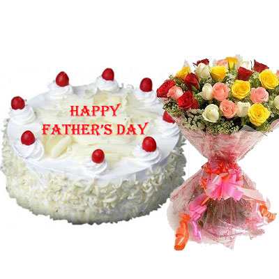 Fathers Day White Forest Cake with Mix Bouquet Fathers Day White Forest Cake with Mix Bouquet
