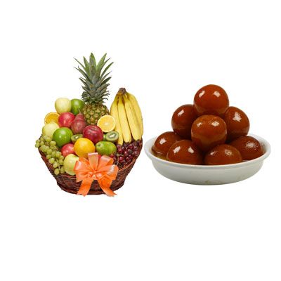 Fruit Basket with Gulab Jamun Fruit Basket with Gulab Jamun