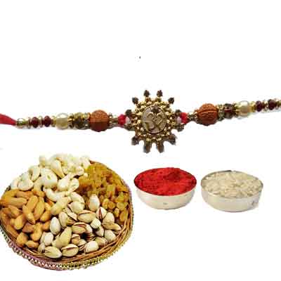 Beautiful Om Rakhi For Brother With Mix Dry Fruits