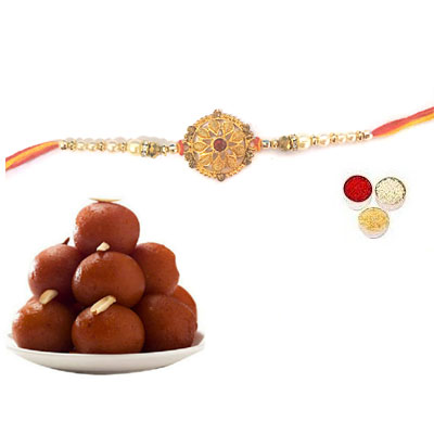 Well Designed Rakhi With Gulab Jamun