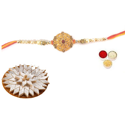 Well Designed Rakhi With Kaju Katli