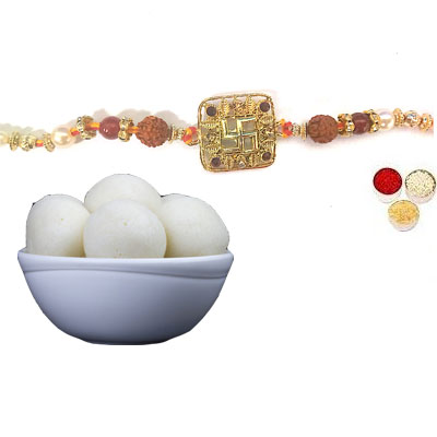 Swastik Rakhi For Bhai With Rasgulla