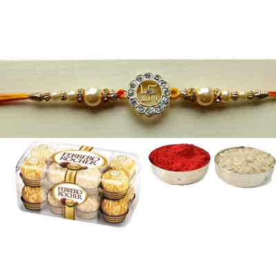 Swastik Rakhi With Ferrero Swastik Rakhi With Ferrero