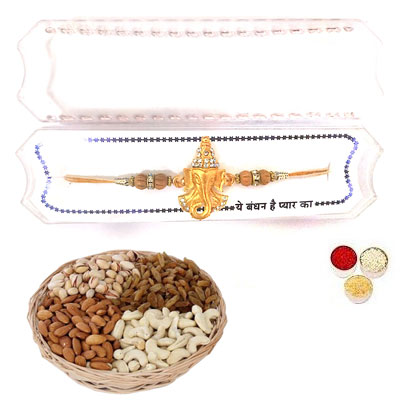 Shri Ganesha Rakhi With Mix Dry Fruits Shri Ganesha Rakhi With Mix Dry Fruits
