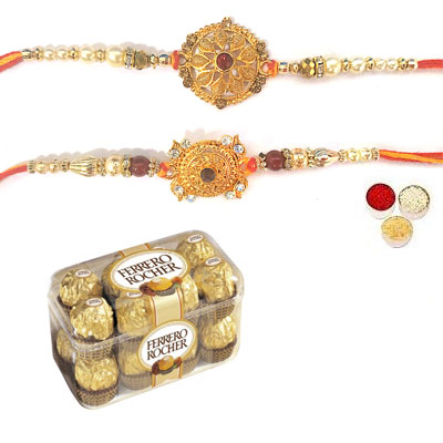 Set Of 2 Designer Rakhi With Ferrero Set Of 2 Designer Rakhi With Ferrero