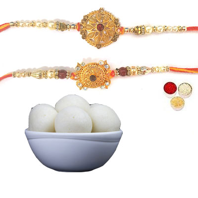 Set Of 2 Designer Rakhi With Rasgulla