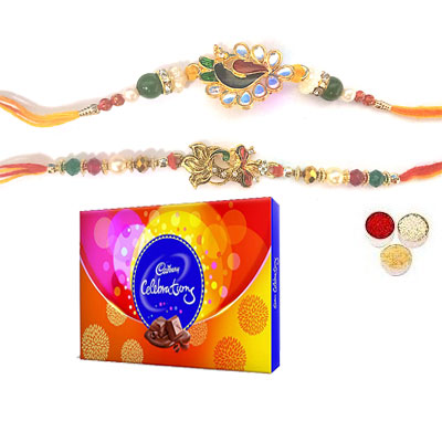 Set Of 2 Peacock Rakhi With Celebration