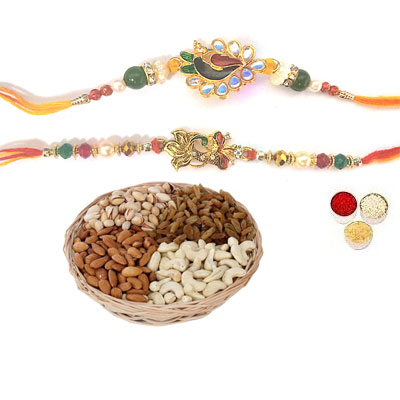 Set Of 2 Peacock Rakhi With Mix Dry Fruits