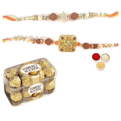 Set Of 2 Rudraksha Rakhi With Ferrero