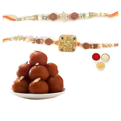 Set Of 2 Rudraksha Rakhi With Gulab Jamun