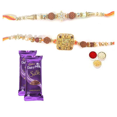 Set Of 2 Rudraksha Rakhi With Silk