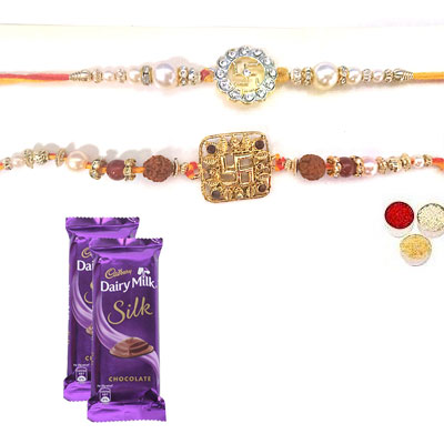 Set Of 2 Swastik Rakhi With Silk Set Of 2 Swastik Rakhi With Silk