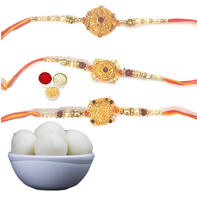 Set Of 3 Designer Rakhi With Rasgulla