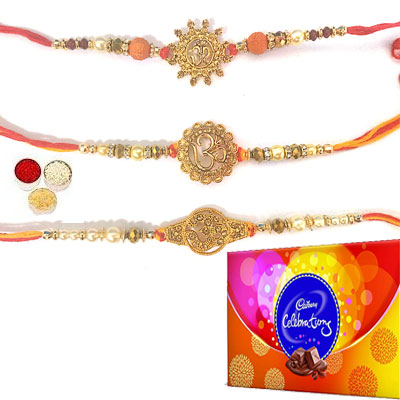 Set Of 3 Om Rakhi With Celebration