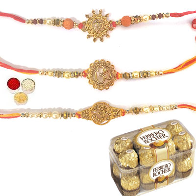 Set Of 3 Om Rakhi With Ferrero