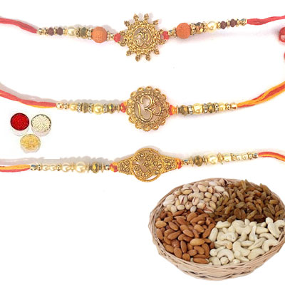 Set Of 3 Om Rakhi With Mix Dry Fruits