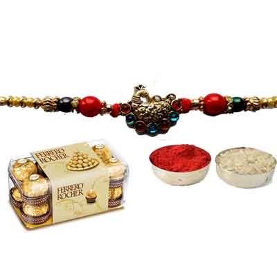 Peacock Rakhi For Brother With Ferrero