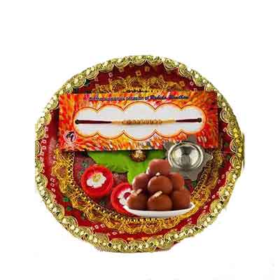 Beautiful Rakhi Thali with Gulab Jamun Beautiful Rakhi Thali with Gulab Jamun