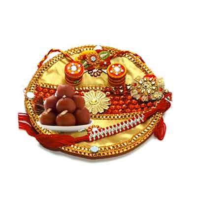 Decorated Rakhi Thali with Gulab Jamun