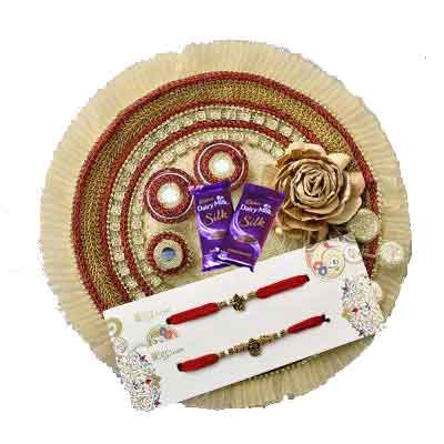 Fancy Rakhi Thali with 2 Rakhi Set, Silk Fancy Rakhi Thali with 2 Rakhi Set, Silk