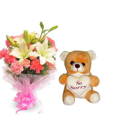 Mix Bouquet with Sorry Teddy