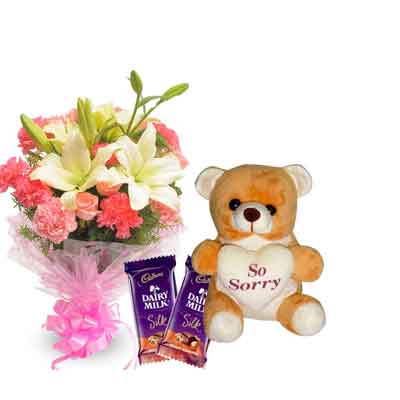 Mix Bouquet with Sorry Teddy & Chocolates Mix Bouquet with Sorry Teddy & Chocolates