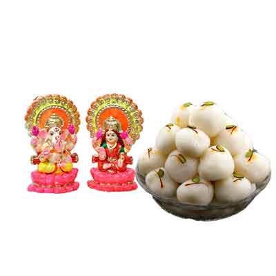 Laxmi Ganesh Idols with Rasgulla Laxmi Ganesh Idols with Rasgulla