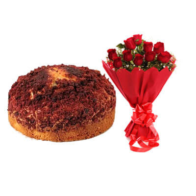 Red Velvet Dry Cake with Bouquet Red Velvet Dry Cake with Bouquet
