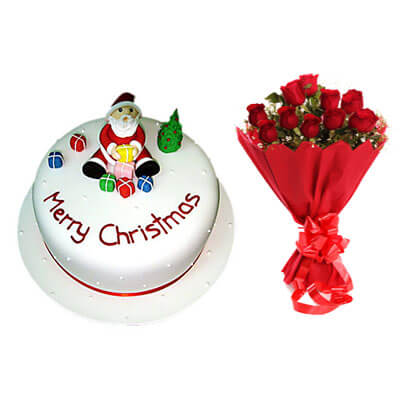 Merry Christmas Cake with Bouquet