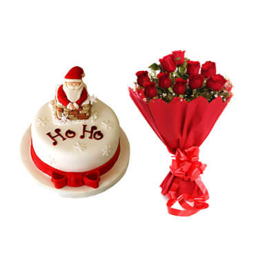 Ho Ho Christmas Cake with Bouquet Ho Ho Christmas Cake with Bouquet