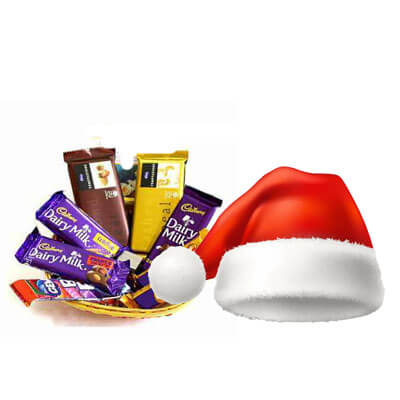 Mixed Chocolate Basket with Santa Cap