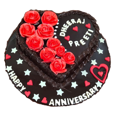 Eggless Heart Shape Anniversary Chocolate Cake