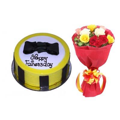 Appetizing Fathers Day Pineapple Cake with Bouquet