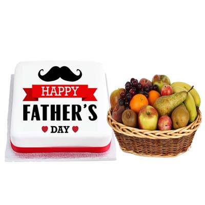 Delicious Fathers Day Pineapple Cake with Fruit Basket
