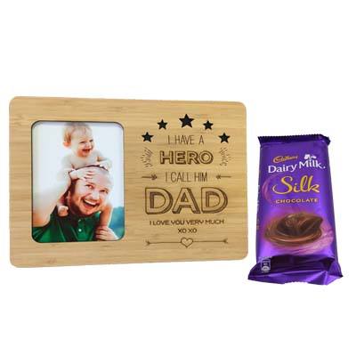 Engraved Wooden Photo Frame for Dad with Silk