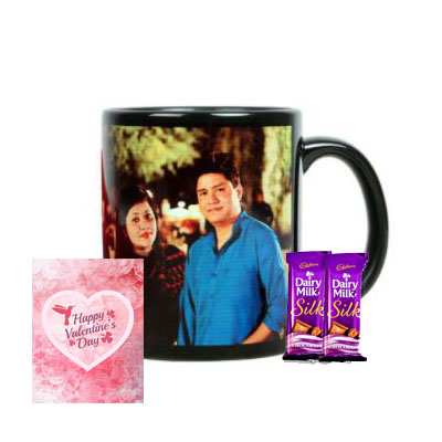 Valentine Black Photo Mug with Silk, Card